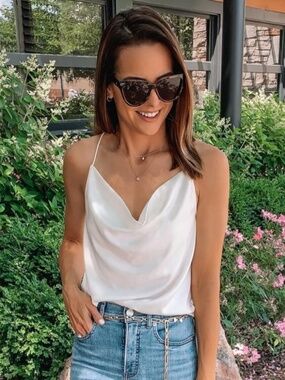 Express Satin Cowl Neck Racerback Cami – White | Size XS | NWT